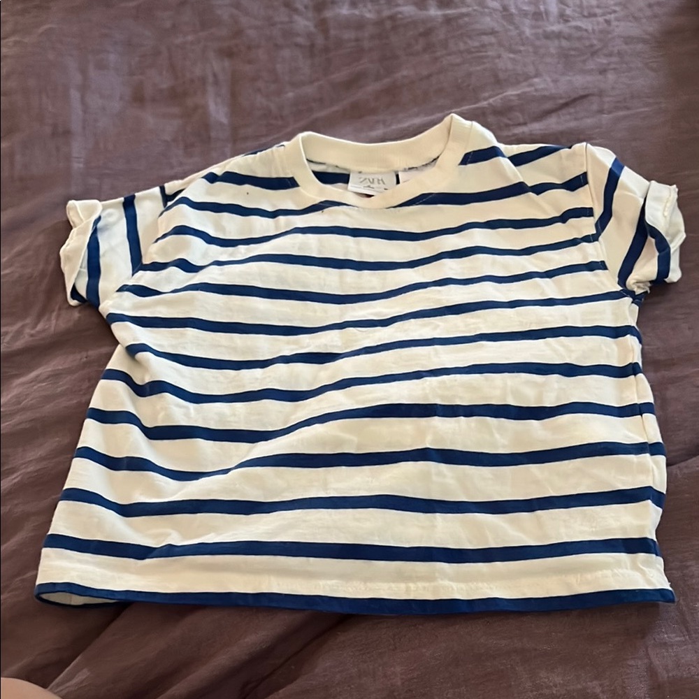 Zara Blue and White Short Sleeve Tee Nautical Stripes